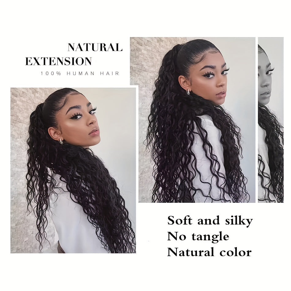 4 Bundles Water Wave Human Hair with 4x4 Lace Closure - 100% Virgin Remy Hair, Unprocessed Curly Wet and Wavy Weave for Natural Look, Includes Frontal Closure, Perfect for All Ethnicities